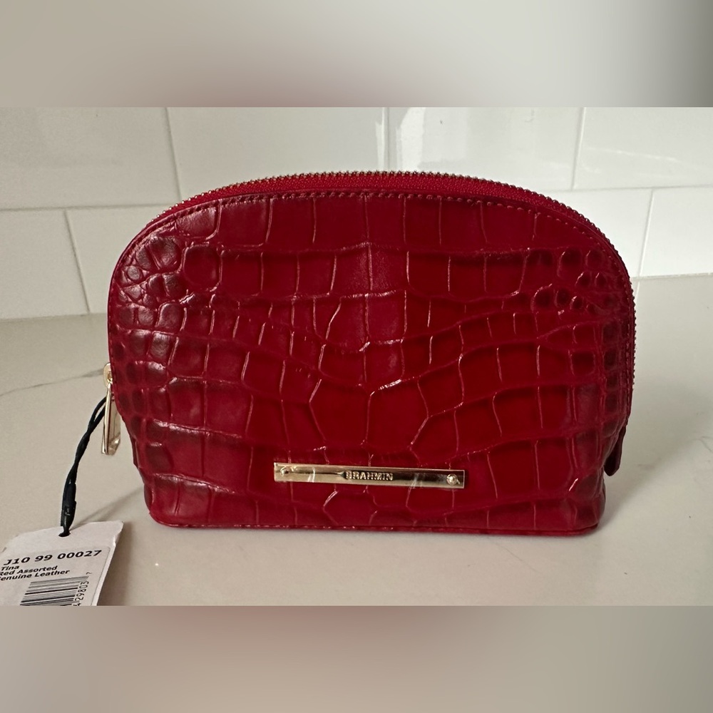 Brahmin Red Tina small cosmetic bag